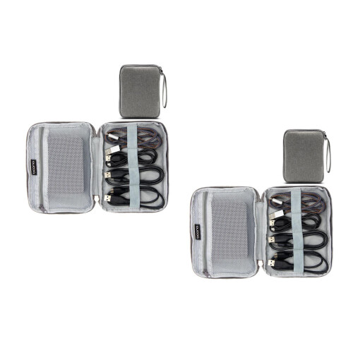 2Pcs Durable Grey USB Cable Organizer Portable Hard Disk Storage Bag 1