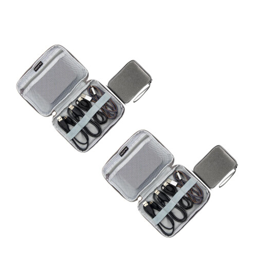 2Pcs Durable Grey USB Cable Organizer Portable Hard Disk Storage Bag 2