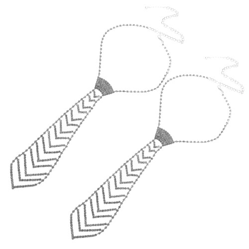 10Pcs Durable Silver Rhinestone Neck Tie Necklace for Cosplay 2