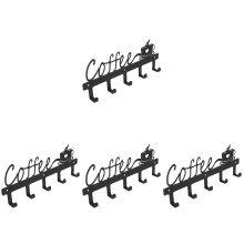 4Pcs Black Wall Mounted Cup Holder and Mug Rack for Kitchen