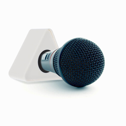 4Pcs White ABS Microphone Logo Flags Triangular Station for Interviews 2