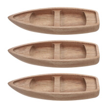3Pcs Wooden Boat Figurine Miniature Canoe Model for Home Office Decor