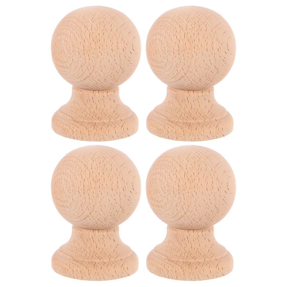 4Pcs Wood Bed Post Caps Beige Solid Wood Finials For Home Staircase 3703348644086