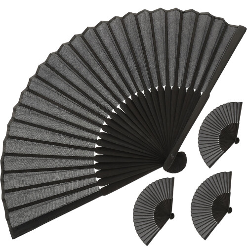 16Pcs Bamboo Folding Fans Black Cloth Handheld Fan for Stage Use 1