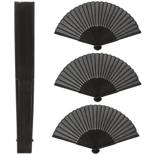16Pcs Bamboo Folding Fans Black Cloth Handheld Fan for Stage Use 2