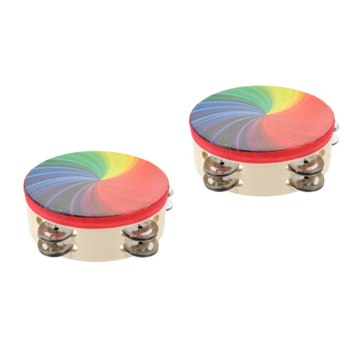 2Stk Regenbogen Percussion Tamburin Handtrommeln Für Kinder 2