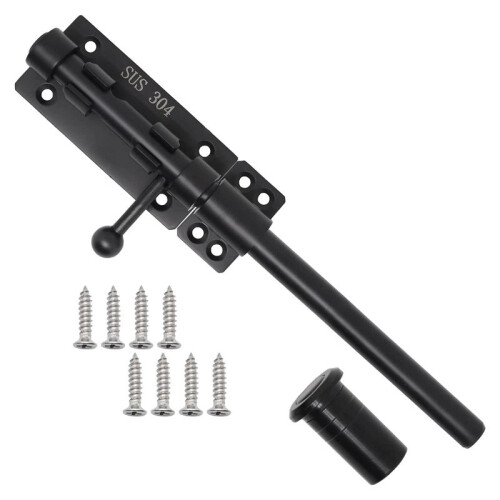 Heavy Duty Slide Bolt Gate  with A Padlock, Horizontal Bolt  Floor  Hardware and Lockable (Black,10 Inch)