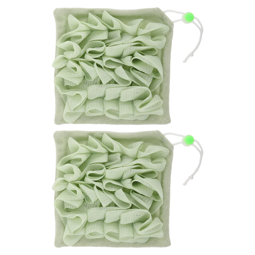 Happyyami Green 2Pcs Bath Scrubbing Towel With Soap Holder For Full Body