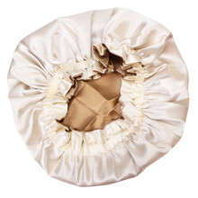 Elastische Kinder Badmuts Beige Satijn Haarbescherming