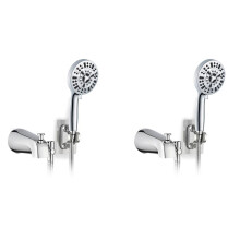 2X Grifo para Bañera Totalmente Metálico con 9 Configuraciones de Rociador, Acabado Cromado, con Desviador Incorporado y Adaptadores de Ajuste