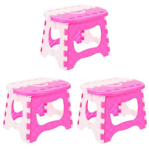 3Pcs Portable Folding Step Stool Pink Plastic with Handle 1