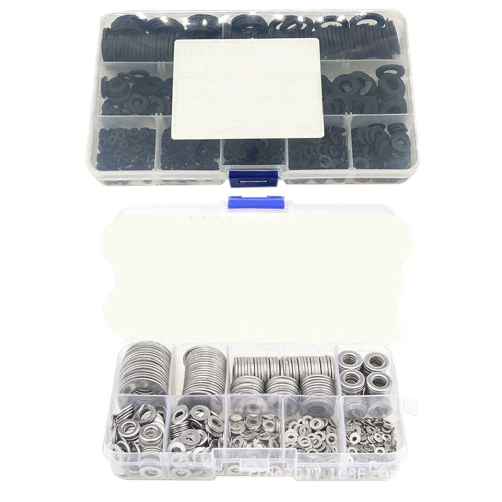 580 Pcs, Stainless Steel Flat Washers Set 9 Sizes & 600Pcs Black Nylon Flat Washer Assortment Kit 4712135522826
