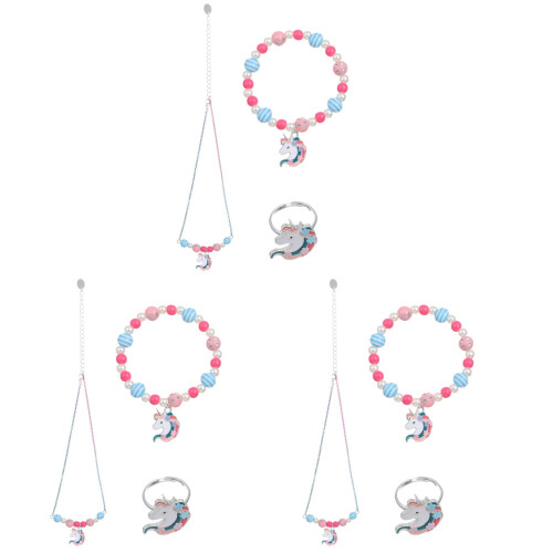 3Sets Kinder Schmuck Set Einhorn Halskette Armband 2