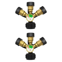 2X 3-Wege-Propan-Splitter mit Manometer und Absperrventil, 3-Y-Propangas-Splitter, Propan-LP-Tank-T-Messadapter