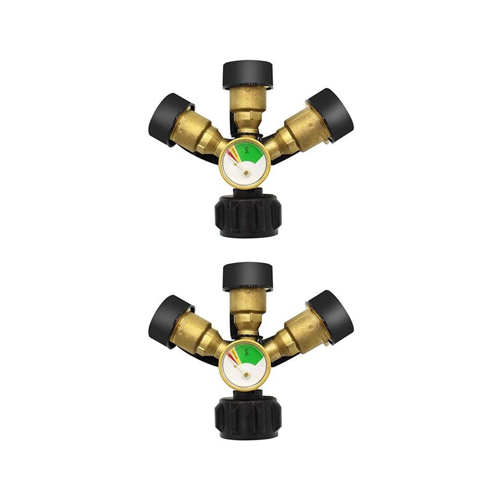 2X 3 Way Propane Splitter With Gauge And Shut-Off Valve, 3 Y Propane Gas Splitter, Propane Lp Tank Tee Gauge Adapter 4713734720941