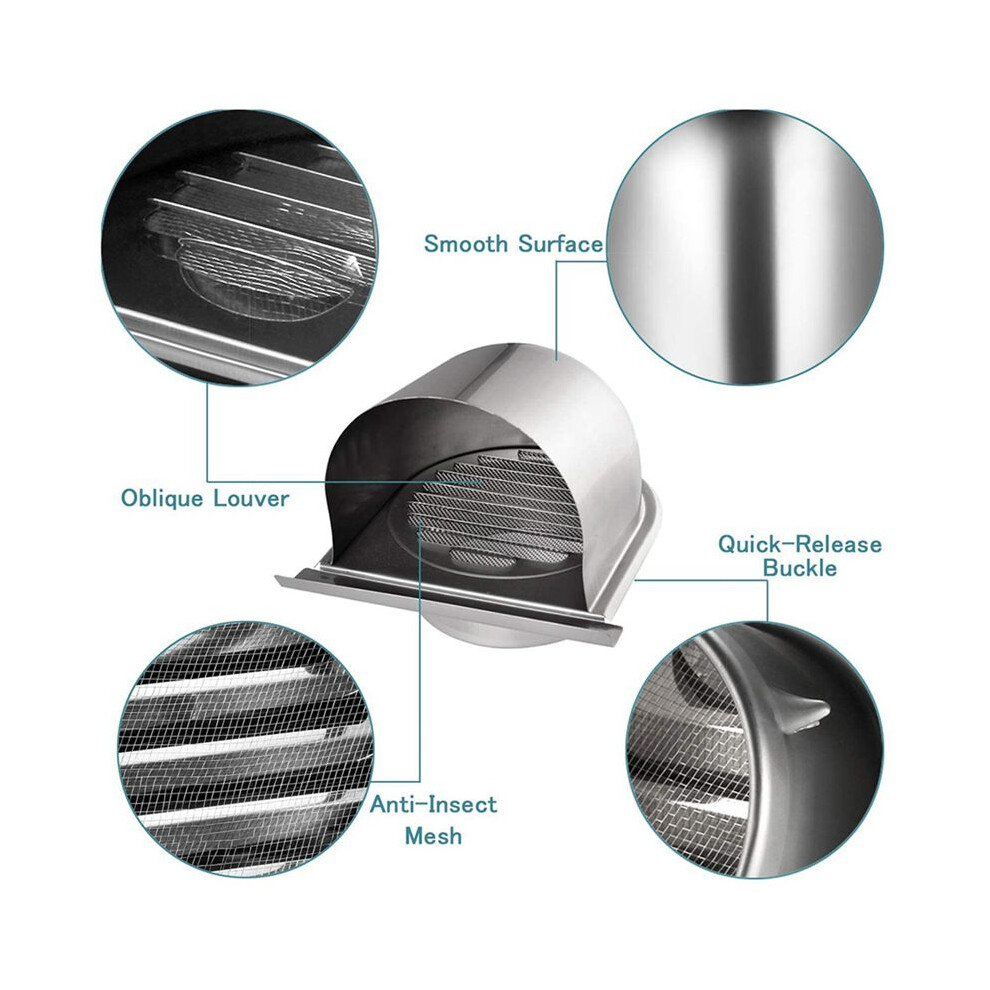 3Pcs 6Inch 150Mm Waterproof Stainless Steel Vent Vent Hood Anti-Corrosion Exhaust Extractor For Wall Air Outlet Cover,A 4713114509906