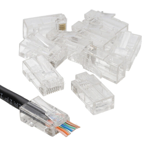 kenable Pass Through RJ45 Plugs Crimps Cat5e/Cat6 Ethernet Network Cables  [10 Pack]