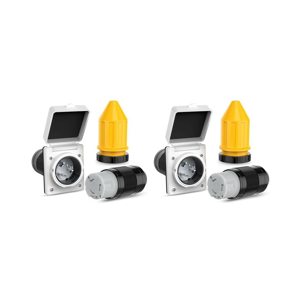 2X 50Amp Rv Power Inlet Outlet Shore Power Kit W/Boot Cord Protector 125/250V Nema Ss2-50P Ss2-50R Twist Lock 4713783507142