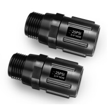 Regulador de Presión de Riego por Goteo 25 PSI Reductor de Presión de Riego por Goteo con Rosca de Manguera de 3/4 Pulgadas - Paquete de 2