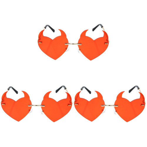 3Pairs Red Frameless Heart Sunglasses Shield Party 1