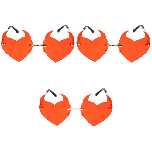 3Pairs Red Frameless Heart Sunglasses Shield Party 2