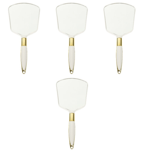 4Pcs Durable ABS Handheld Vanity Mirror Portable Makeup Mirror White 2