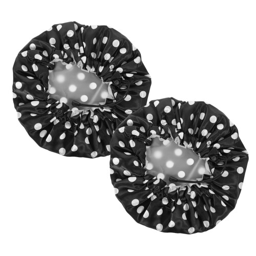 6Pièces Large Bonnet Bain Satin Noir Ajustable Pour Épais 1