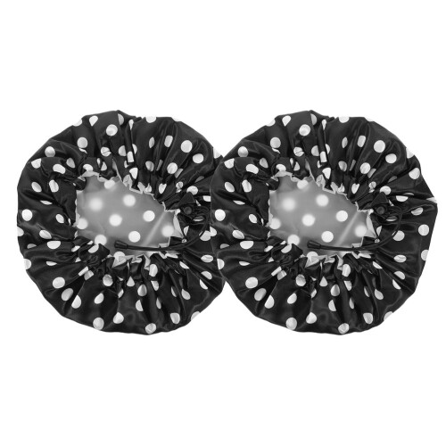 6Pièces Large Bonnet Bain Satin Noir Ajustable Pour Épais 2