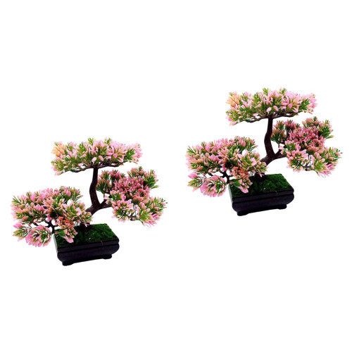 2Pcs Pink Artificial Bonsai Plants for Home Decorative Use 2