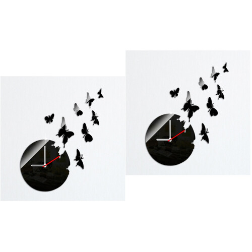 2Pcs Removable Black Acrylic Mirror Wall Clock DIY Decal Stickers 2