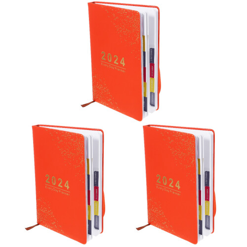 3Pièces Planificateur 2024 Orange PU Pour Notes 2