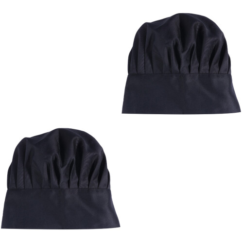 2Pcs Black Polyester Cotton Chef Hats Mushroom Style Kitchen Caps 2