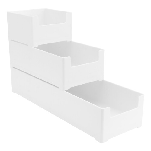 6Pcs White Bamboo Cutlery Storage Box Tableware Stackable Organizer 1