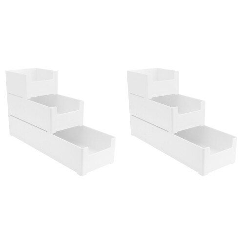 6Pcs White Bamboo Cutlery Storage Box Tableware Stackable Organizer 2