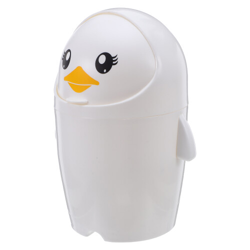 2Pcs Tiny Penguin Desktop Trash Can Cute Plastic Table Bin with Lid 1