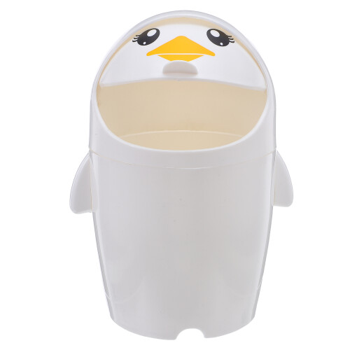 2Pcs Tiny Penguin Desktop Trash Can Cute Plastic Table Bin with Lid 2