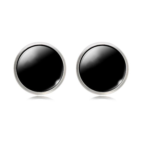 2Pcs Black Glass Collar Button Copper Sleeve Cuff-Link Smooth Finish 1
