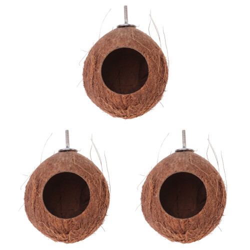 3Pcs Brown Coconut Shell Hanging Nest for Hamsters Squirrels Pets 2