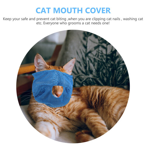 3Pcs Blue Polyester Cat Muzzle Portable Multi-Function Breathable Mesh 1