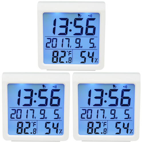 3Pcs Backlight Hygrometer White Digital Thermometer Alarm Clock Home 2