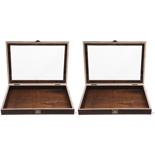 2Pcs Compact Brown Wooden Specimen Storage Boxes with Transparent Lid 1