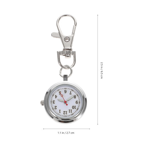 2Pcs Quartz Keyring Pocket Watch Silver Large Number Easy Read 1