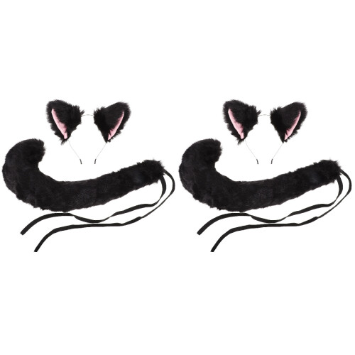 2Sets Creative Black Cat Ear Headband Tail for Carnival Party 1