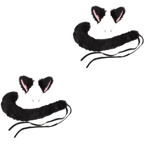2Sets Creative Black Cat Ear Headband Tail for Carnival Party 2