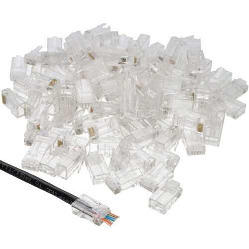 kenable Pass Through RJ45 Plugs Crimps Cat5e/Cat6 Ethernet Network Cables [100 Pack]