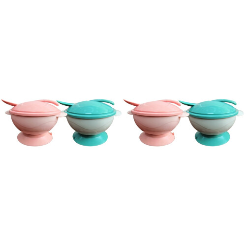 4Sets Compact Suction Cup Training Bowls with Lid for Baby Tableware 2