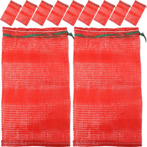 100Pcs Red Mesh Drawstring Bags Polypropylene Produce Storage 1