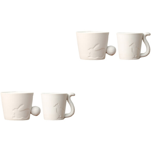4Pcs White Ceramic Mug with Creative Animal Design for Milk Coffee 2