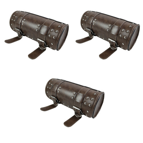 3Pcs Motorcycle Handlebar Bag PU Waterproof Coffee Cruiser Tool Holder 1