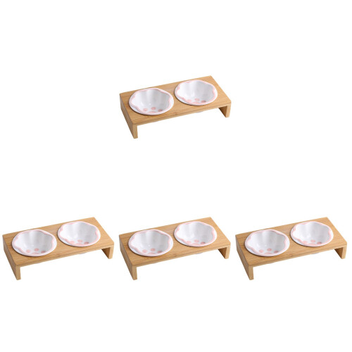 4Sets Multi Durable Ceramic Elevated Cat Bowls with Bamboo Pet Stand 1